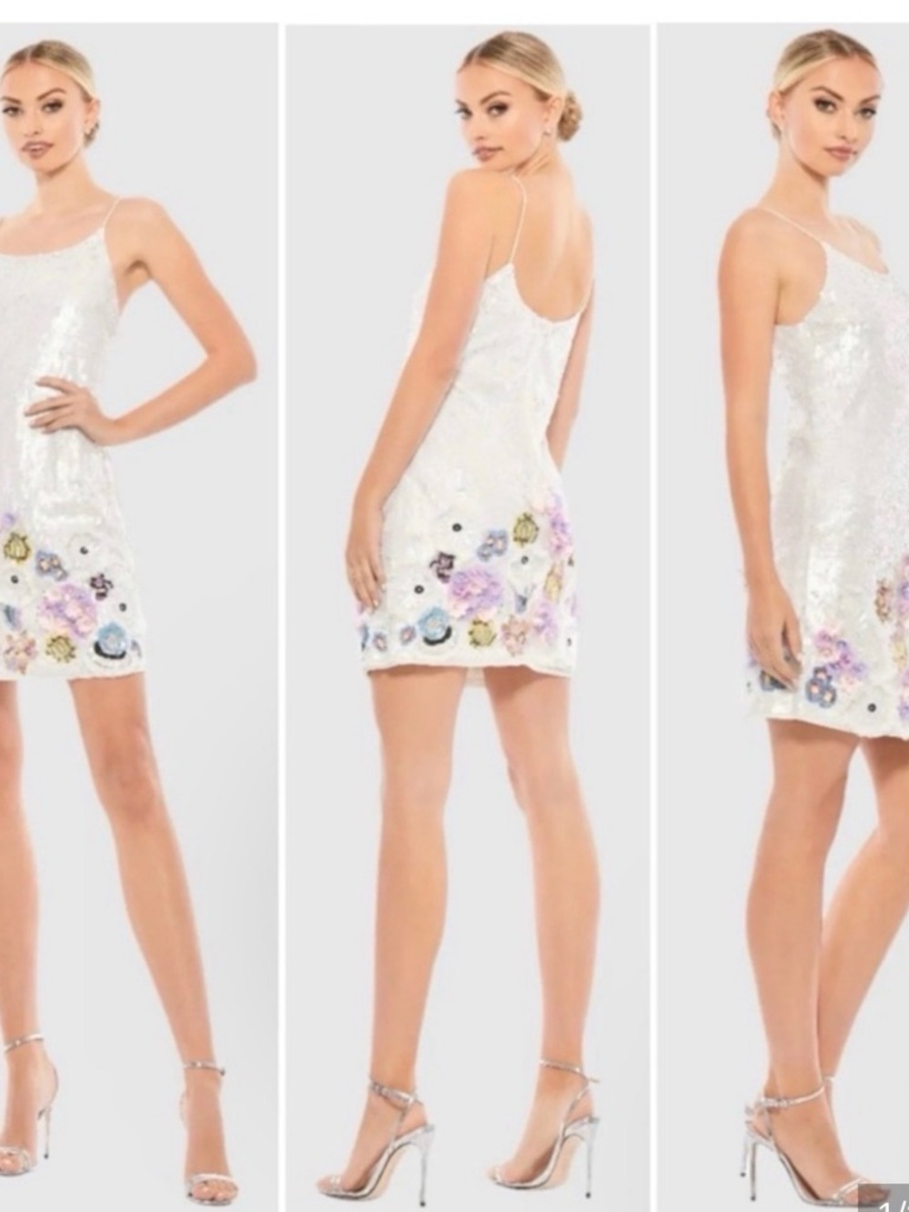 MacDuggal Ivory Sequin Mini Dress with 3D Floral Embellishments - Picture 7 of 11
